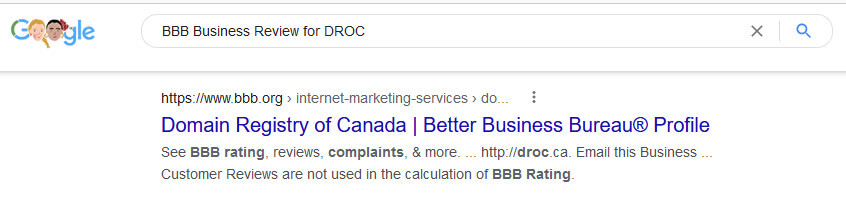 screen print of Google search results for DROC