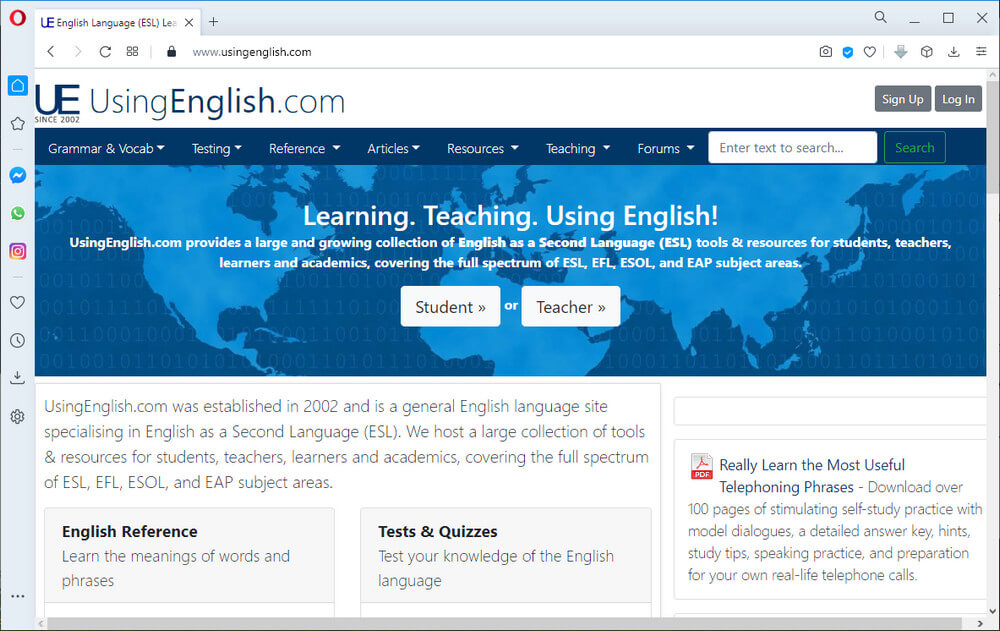 screen print of UsingEnglish.com's website