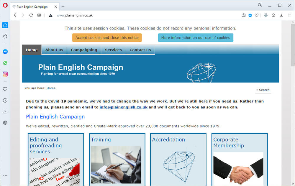 screen print of PlainEnglish.co.uk's website