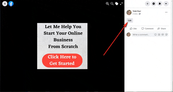 animated image showing how to add a link to your Facebook Featured image