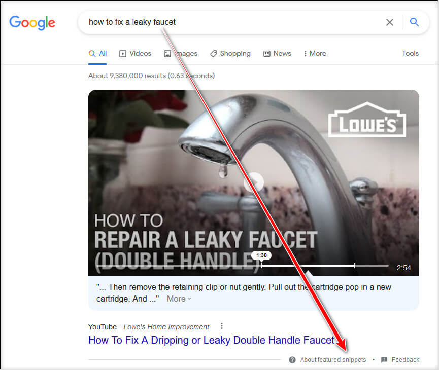 1st screen print showing the value of gaining a featured snippet