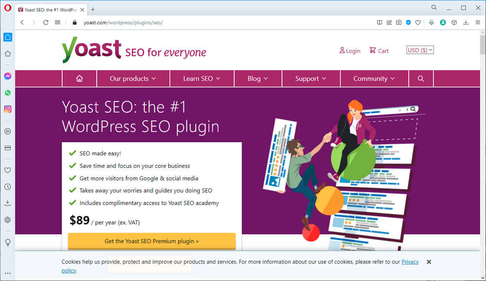 screen print of Yoast's premium plugin web page