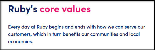 Ruby's core values stated in this image